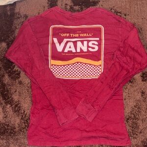Vans Red Long Sleeve Graphic Shirt with Yellow & White Print